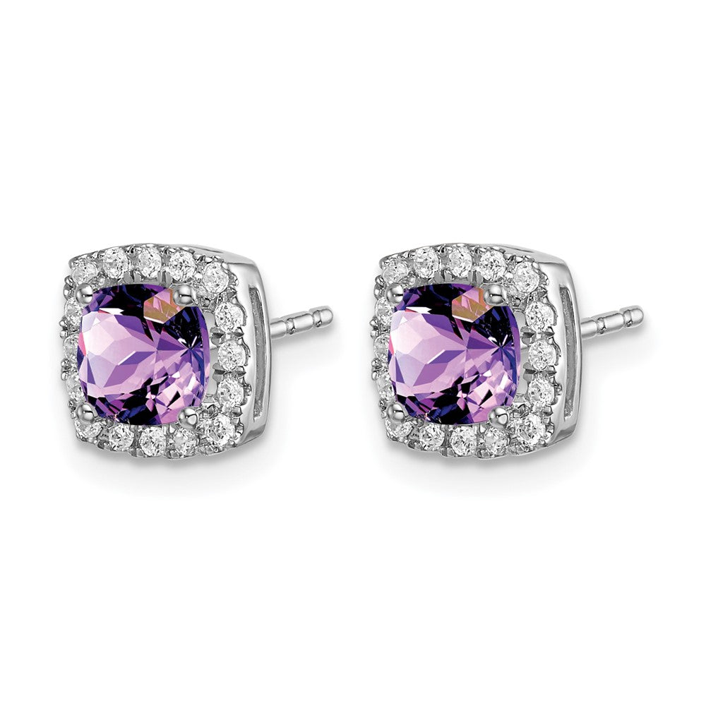 14k White Gold Cushion Amethyst and Diamond Halo Earrings