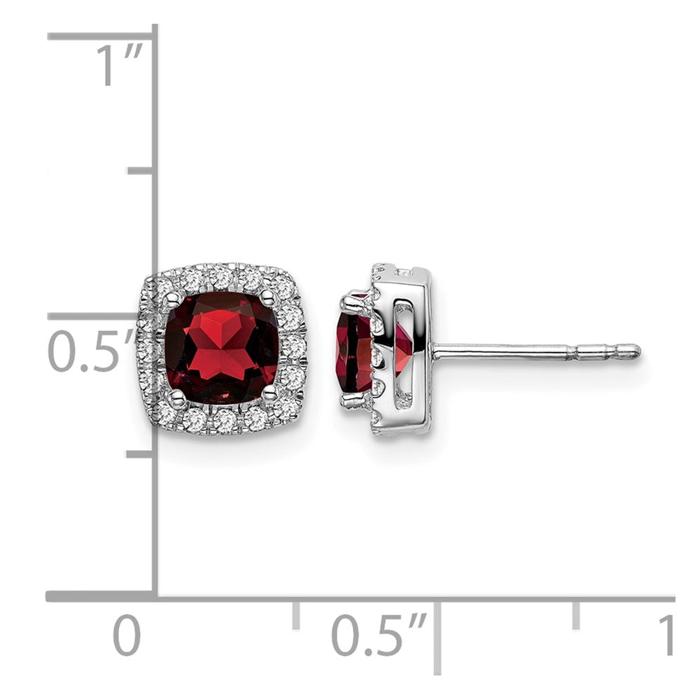 14k White Gold Cushion Garnet and Diamond Halo Earrings - 2