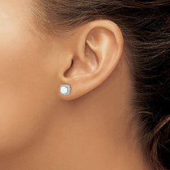 14k White Gold Cushion Created Opal and Diamond Halo Earrings
