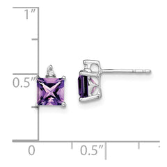 14k White Gold Princess Amethyst and Diamond Earrings