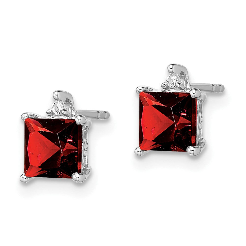 14k White Gold Princess Garnet and Diamond Earrings