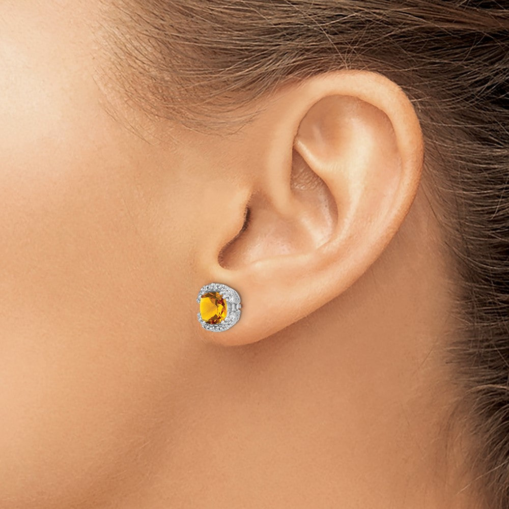 14k White Gold Cushion Citrine and Diamond Halo Earrings - 2