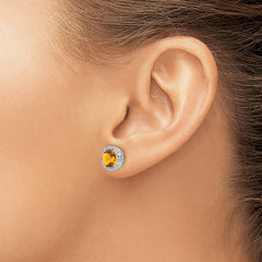 14k White Gold Cushion Citrine and Diamond Halo Earrings - 2