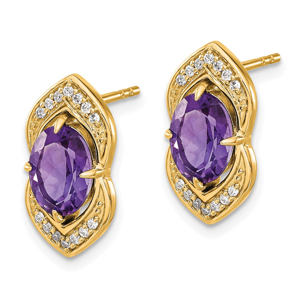 14k Amethyst and Diamond Post Earrings