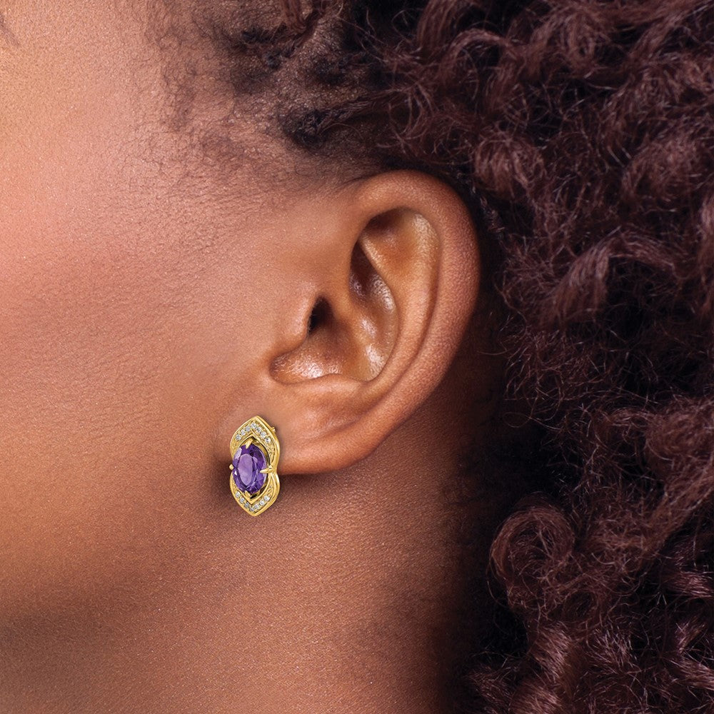 14k Amethyst and Diamond Post Earrings