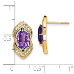 14k Amethyst and Diamond Post Earrings