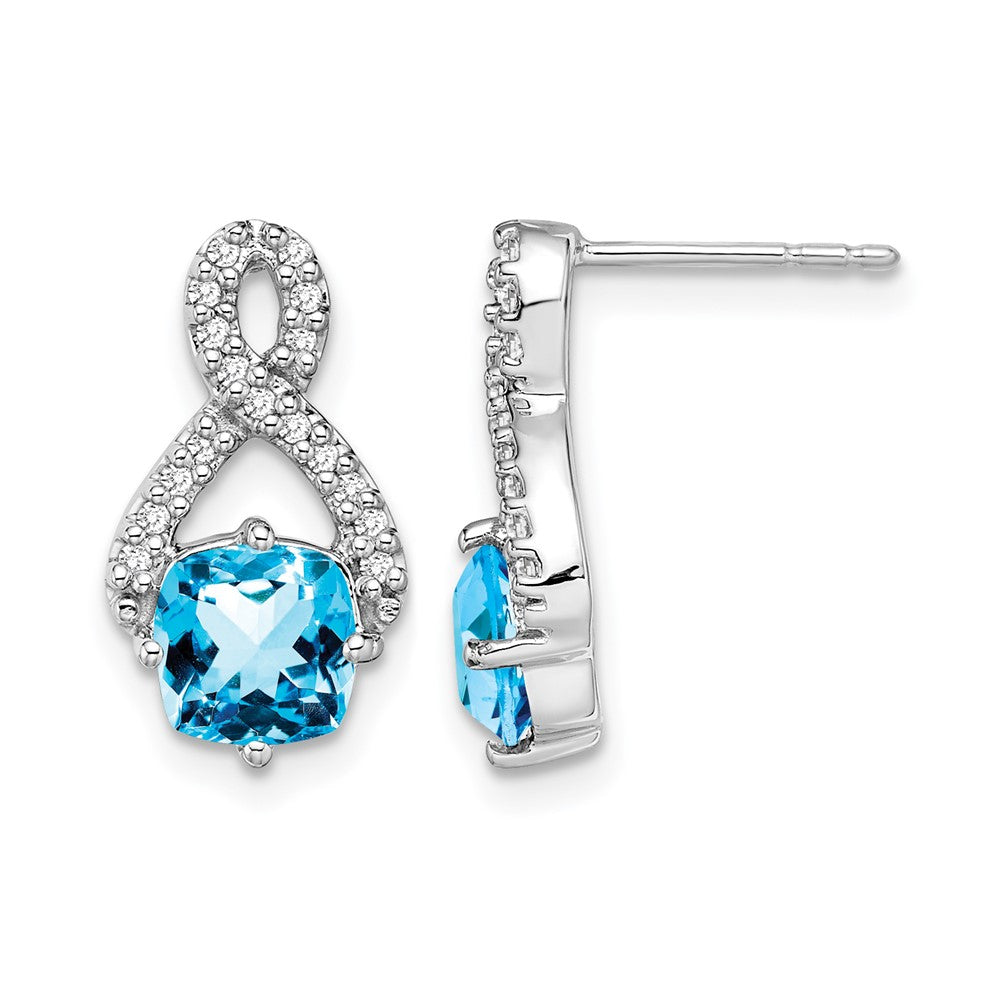 14k White Gold Blue Topaz and Diamond Earrings