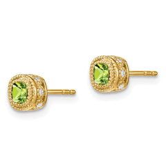 14k Cushion Peridot and Diamond Earrings