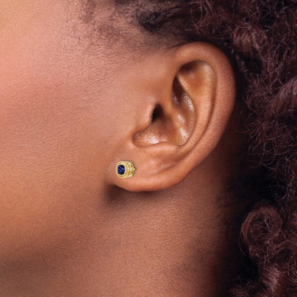 14k Cushion Sapphire and Diamond Earrings