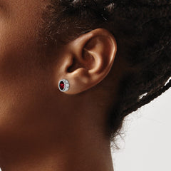 14k White Gold Oval Garnet and Diamond Earrings - 2