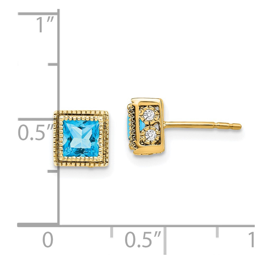 14k Square Blue Topaz and Diamond Earrings