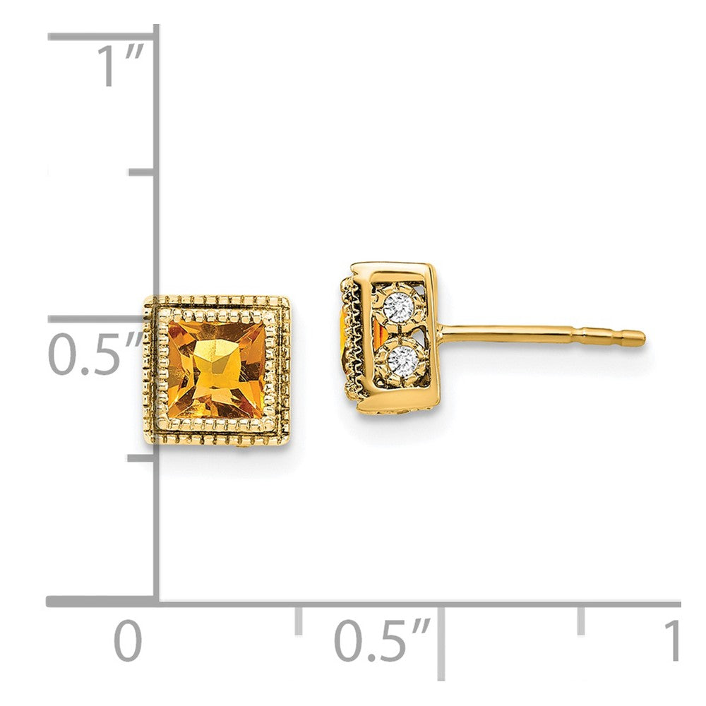 14k Square Citrine and Diamond Earrings