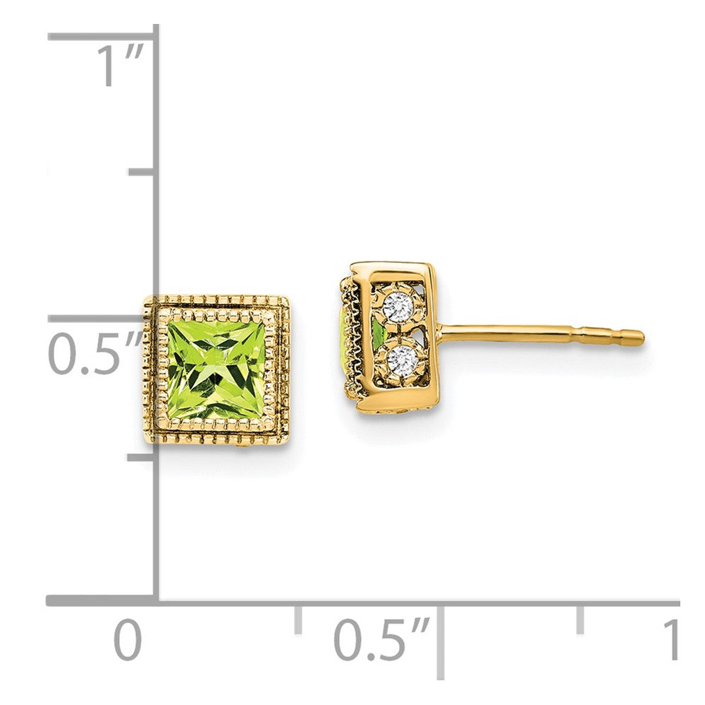 14k Square Peridot and Diamond Earrings