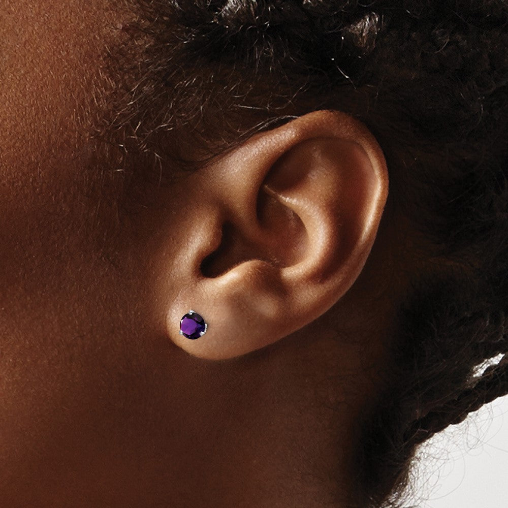 14k White Gold Round Amethyst Earrings - 2