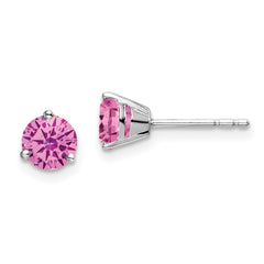 14k White Gold Round Created Pink Sapphire Earrings - 2