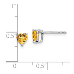 14k White Gold Heart Citrine Earrings