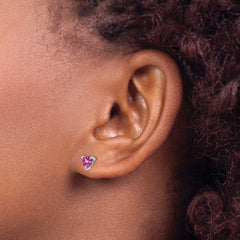 14k White Gold Heart Created Pink Sapphire Earrings - 2