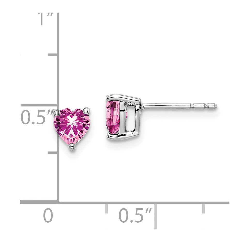 14k White Gold Heart Created Pink Sapphire Earrings - 2