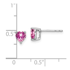 14k White Gold Heart Created Pink Sapphire Earrings - 2