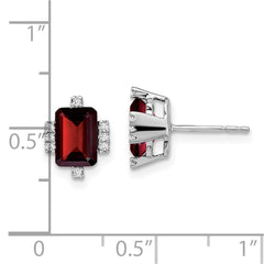 14k White Gold Emerald-shape Garnet and Diamond Earrings