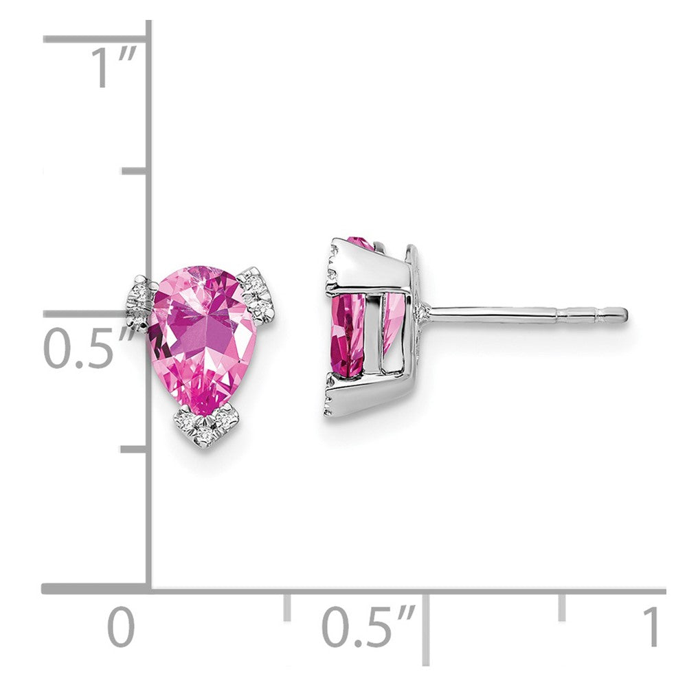14k White Gold Pear Created Pink Sapphire and Diamond Earrings