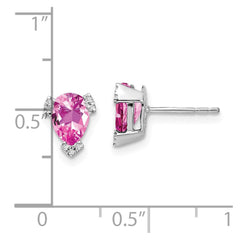 14k White Gold Pear Created Pink Sapphire and Diamond Earrings