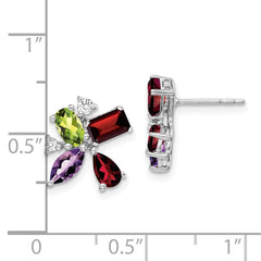 14k White Gold Amethyst/Peridot/Garnet/Diamond Earrings