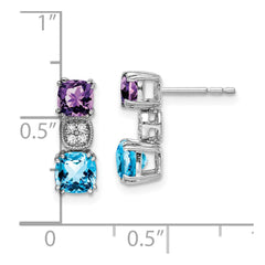 14k White Gold Amethyst/Blue Topaz/Diamond Earrings