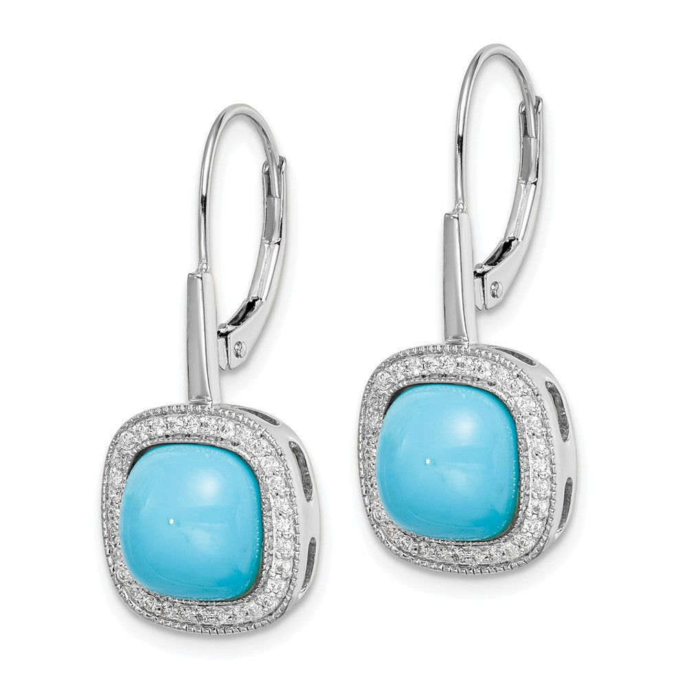 14k White Gold Turquoise and Diamond Leverback Earrings - 2