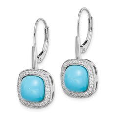 14k White Gold Turquoise and Diamond Leverback Earrings - 2