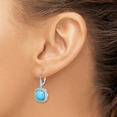 14k White Gold Turquoise and Diamond Leverback Earrings - 2