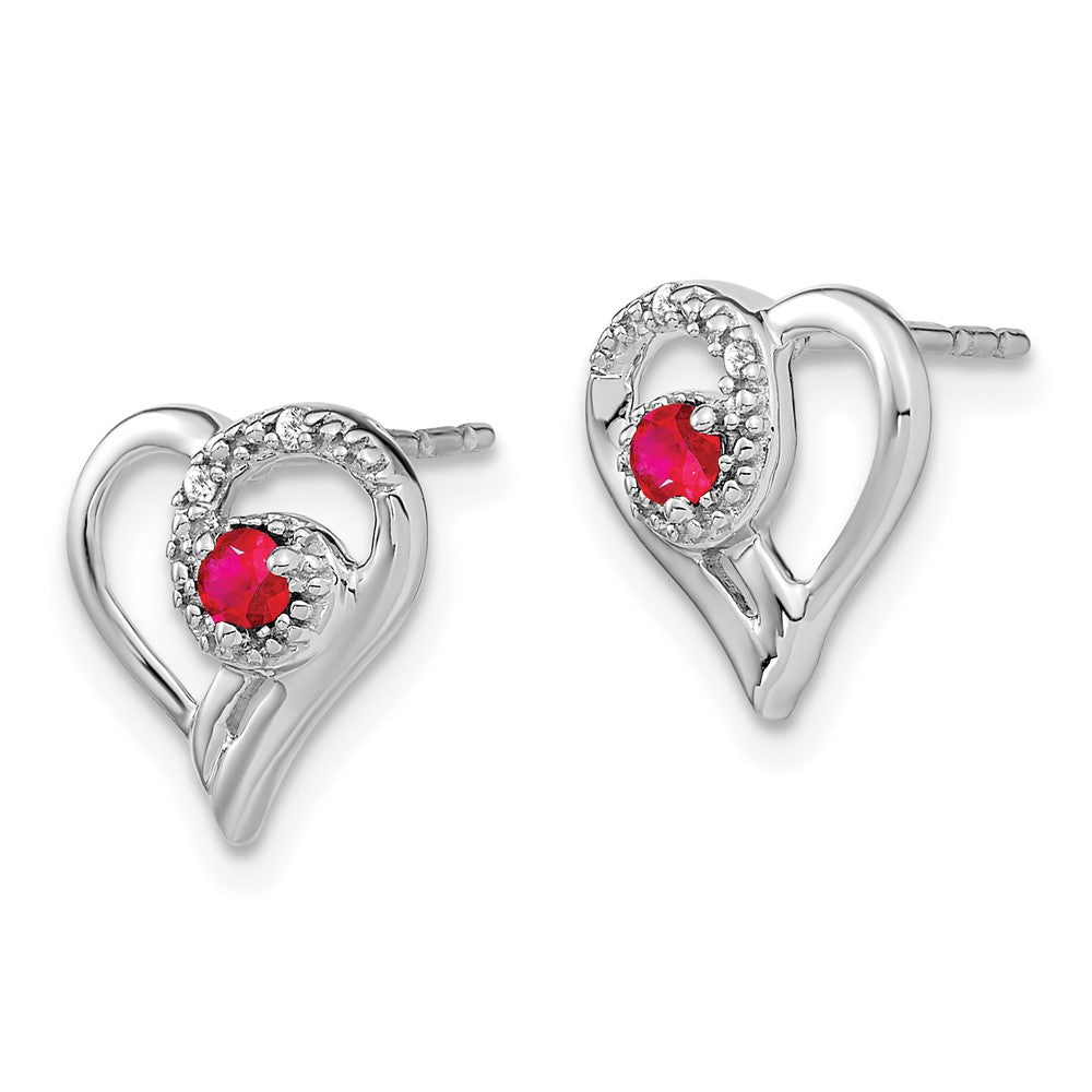 14k White Gold Ruby and Diamond Heart Earrings