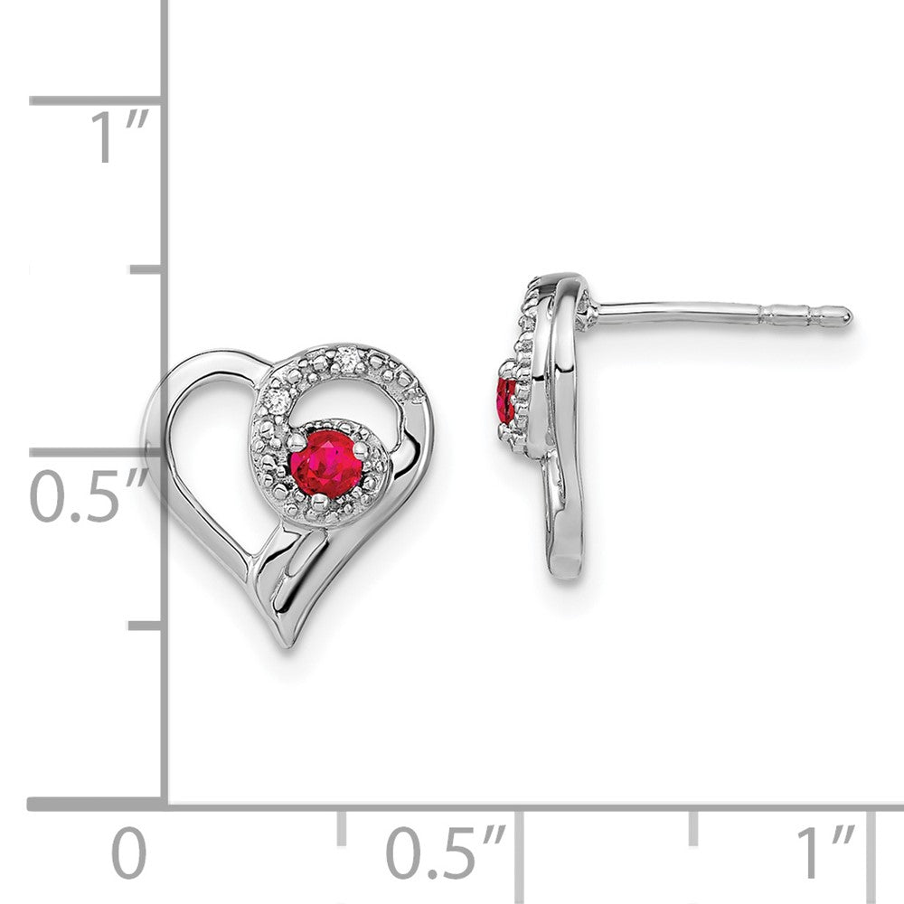 14k White Gold Ruby and Diamond Heart Earrings