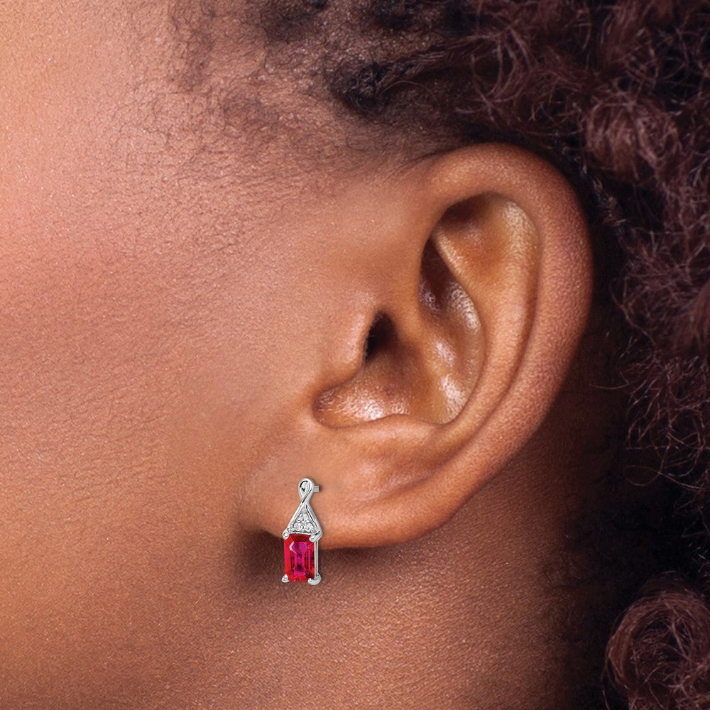 14k White Gold Ruby and Diamond Earrings - 2