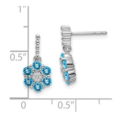 14k White Gold Blue Topaz and Diamond Earrings