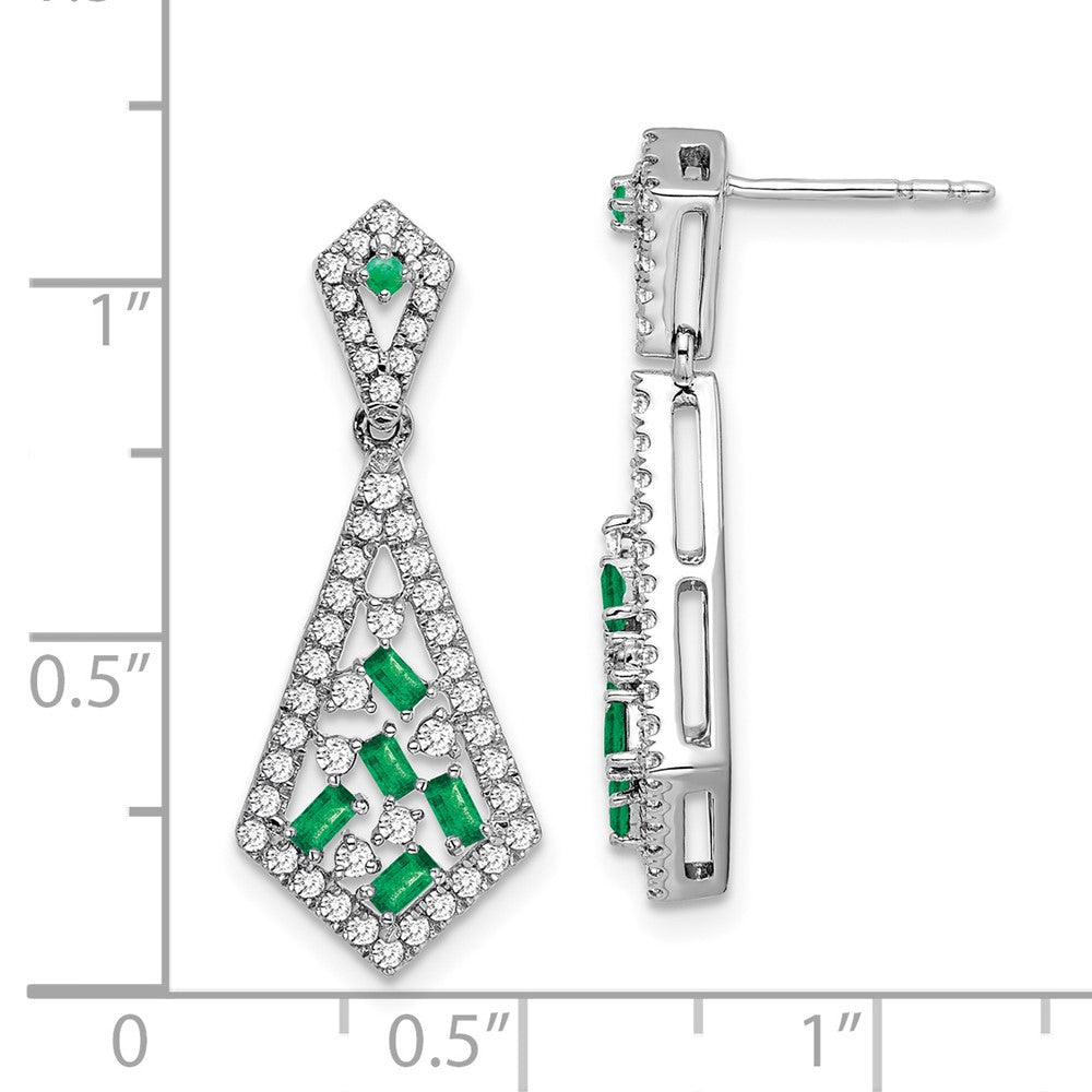 14k White Gold Emerald and Diamond Earrings - 5