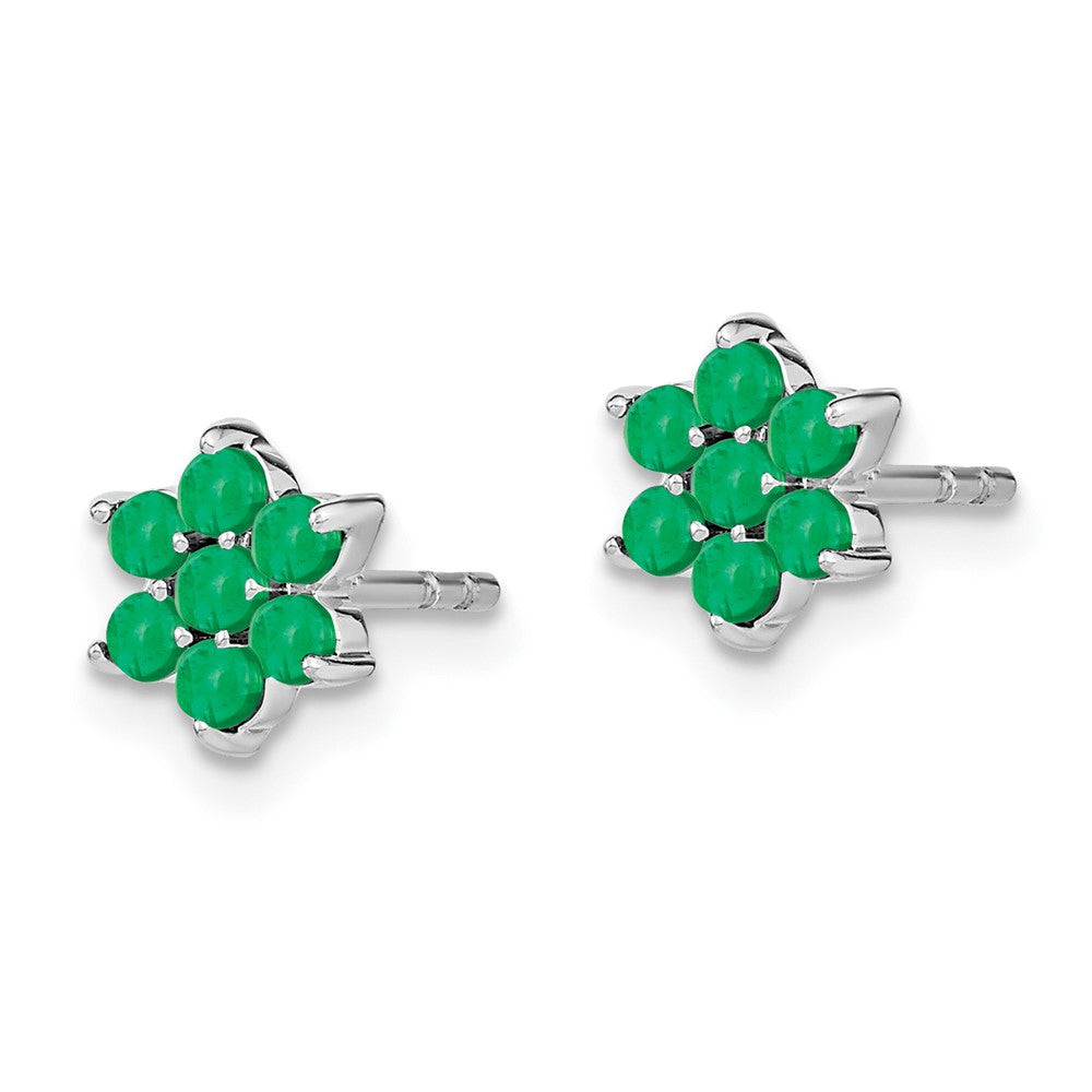 14k White Gold Emerald Floral Post Earrings