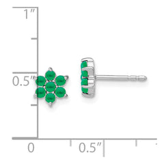 14k White Gold Emerald Floral Post Earrings