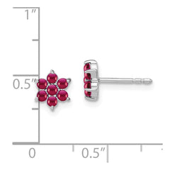 14k White Gold Ruby Floral Post Earrings