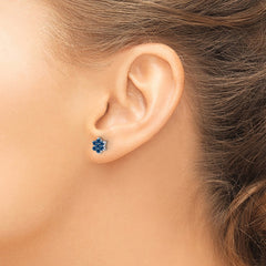 14k White Gold Sapphire Floral Post Earrings