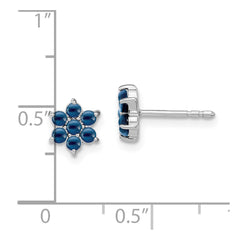 14k White Gold Sapphire Floral Post Earrings