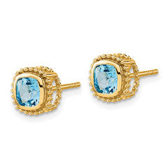 14k Cushion Blue Topaz Earrings