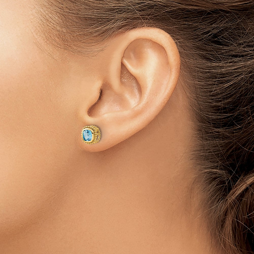 14k Cushion Blue Topaz Earrings