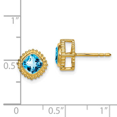 14k Cushion Blue Topaz Earrings