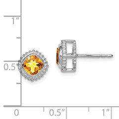 14k White Gold Cushion Citrine Earrings
