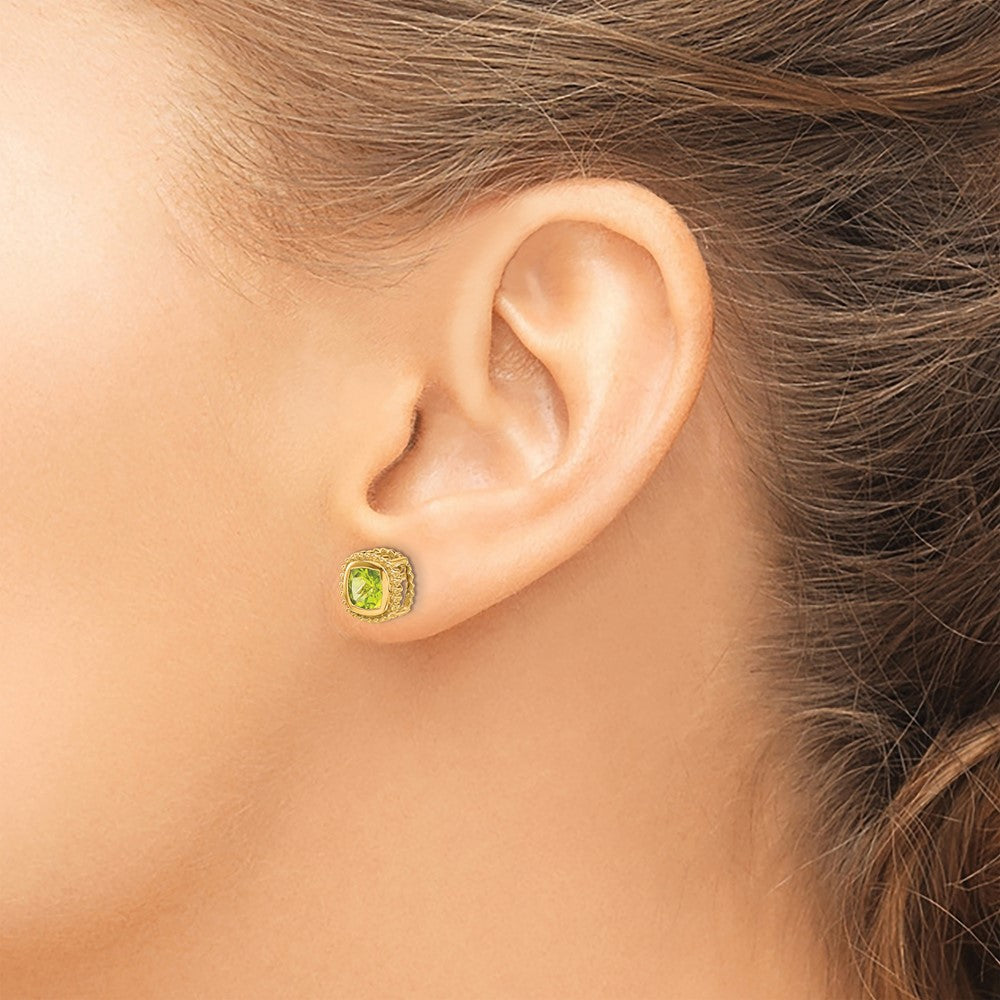 14k Cushion Peridot Earrings
