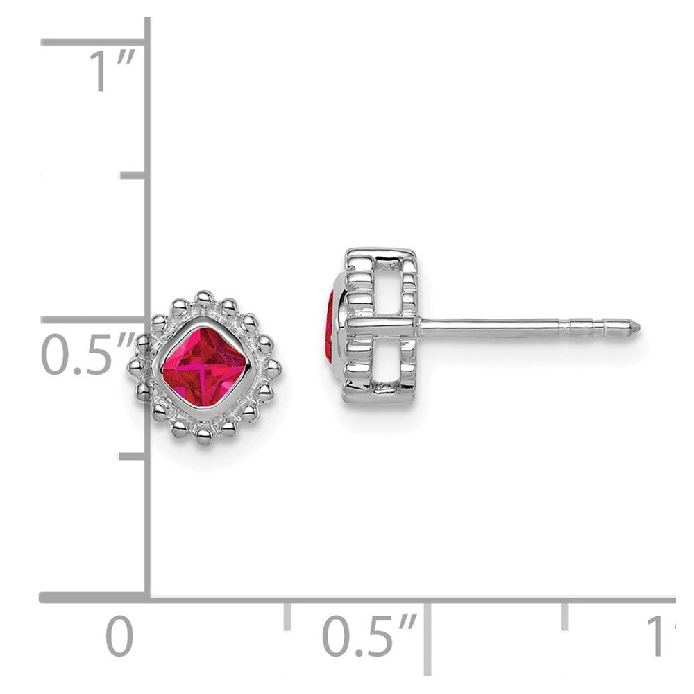 14k White Gold Cushion Ruby Earrings