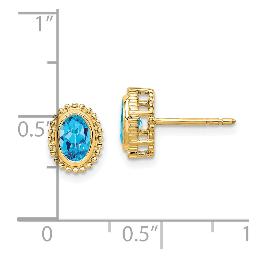 14k Oval Blue Topaz Post Earrings