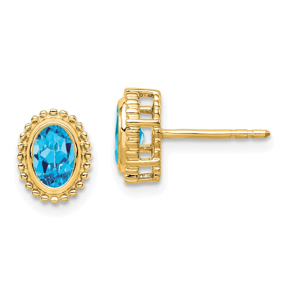 14k Oval Blue Topaz Post Earrings