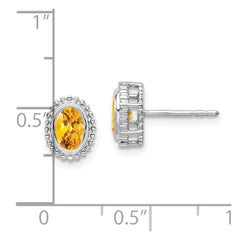 14k White Gold Oval Citrine Post Earrings